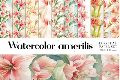 Watercolor Amerilis Digital Paper set | Seamless pattern bundle