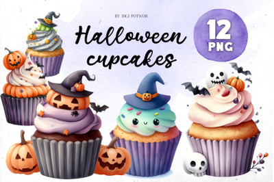 Halloween Cupcakes watercolor Bundle | PNG cliparts
