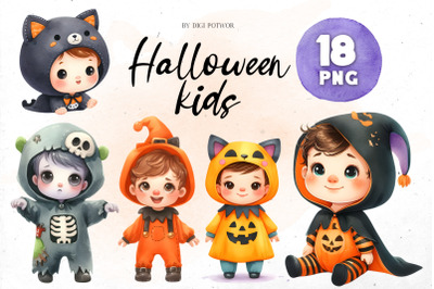 Halloween Kids watercolor Bundle | PNG cliparts