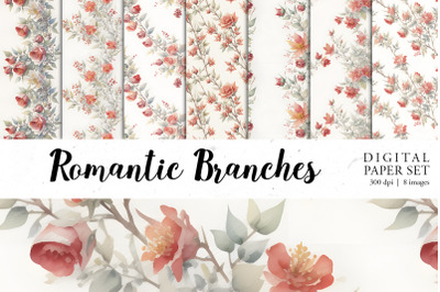 Romantic Branches Digital Paper set | Seamless pattern bundle