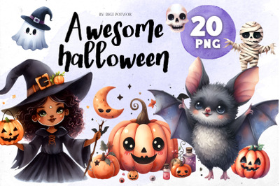 Awesome halloween watercolor Bundle | PNG cliparts