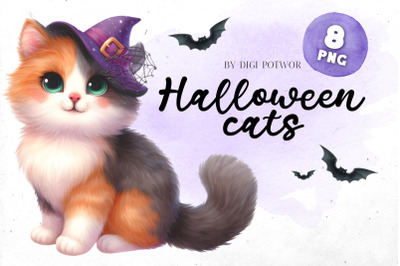 Halloween cats watercolor Bundle | PNG cliparts