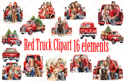 Christmas Retro Truck Clipart,Christmas Family,Family dog