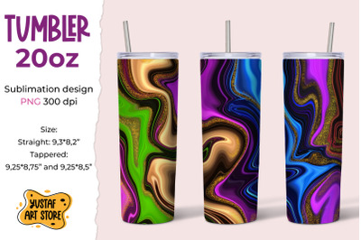 Tumbler sublimation 20 oz. Neon colors fluid art design