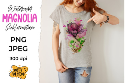 Magnolia watercolor illustration for sublimation design