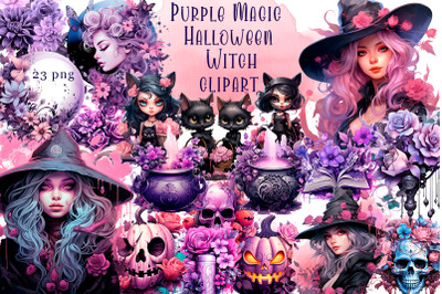 Purple Magic Halloween Witch clipart part 2