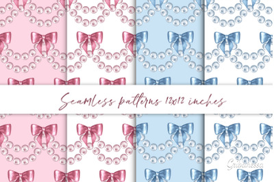 Watercolor seamless pattern with beads and bows