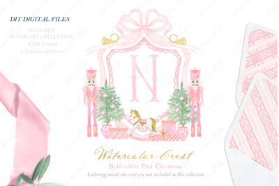 Nutcracker Pink Christmas Watercolor Crest DIY