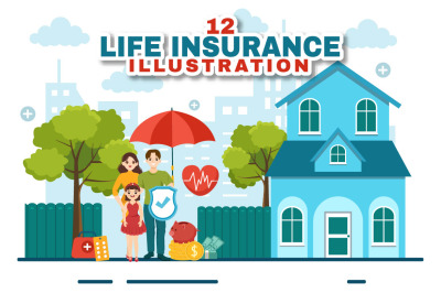 12 Life Insurance Vector Illustration