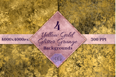 Yellow Gold Glitter Grunge Backgrounds - 4 Images