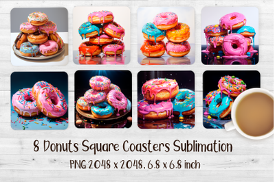 8 Donuts Square Coasters Sublimation