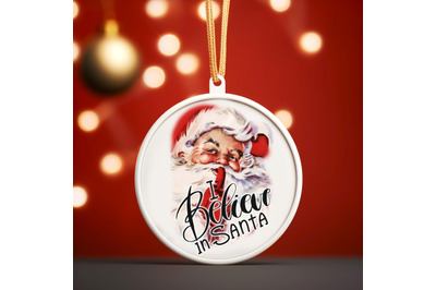 Retro Christmas Round Ornament PNG - Santa Claus Sublimation Design