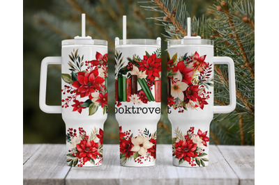 Booktrovert PNG, 40 oz Tumbler Wrap Design, Christmas Sublimation