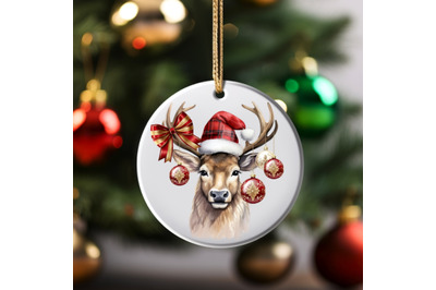 Christmas Deer Ornament, Sublimation PNG Digital Download