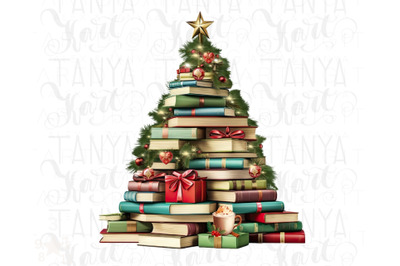 Christmas Book Tree PNG Sublimation Design