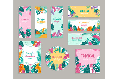 Tropical banner template. Nature inspired frame with tropical plants l