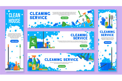 Cleaning service banner. Professional housemaid&2C; clean house flyer wit