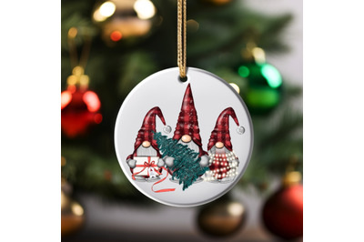 Christmas Gnomes Round Ornaments, Printable DIY Gifts for Sublimation