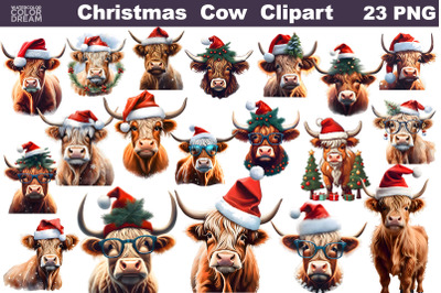 Christmas Highland Cow Clipart | Cow Sublimation PNG