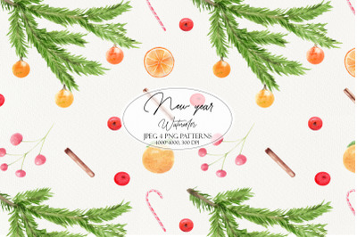 New year, Christmas watercolor seamless pattern