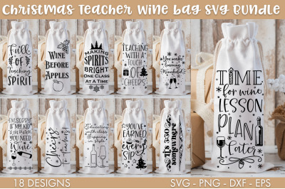 Christmas Teacher Wine Bag SVG PNG Bundle Cut file