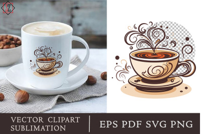 Cup of coffee/Vector clipart/Sublimation