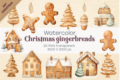 Watercolor Christmas gingerbreads. PNG, Clipart.