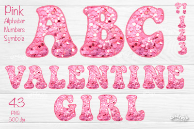 Pink Valentine Alphabet PNG Glitter Letters Numbers Symbols Girl Glitt