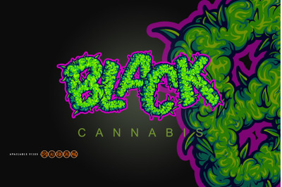 Mystical cannabis black word lettering smoke weed