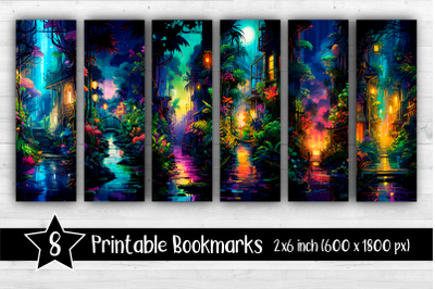 Jungle neon Bookmarks Printable 2x6 inch