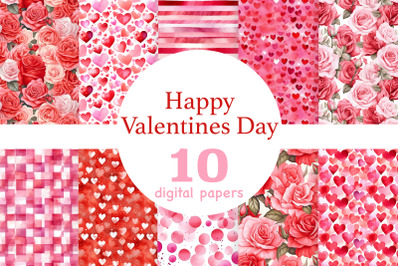 Valentine&#039;s Day Digital Paper | Red And Pink Pattern Set