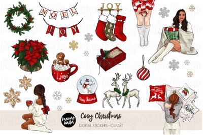 Cozy Christmas hand drawn Fashion Illustration Clip Art bundle