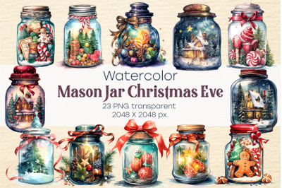 Watercolor Christmas Jars with Eve. PNG, Clipart.