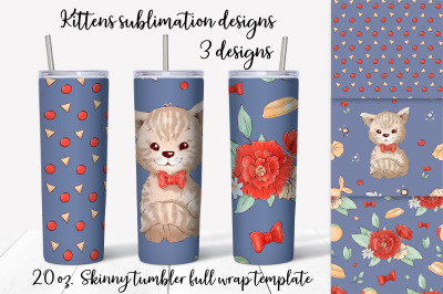 Cat sublimation design. Skinny tumbler wrap design.