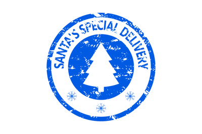 Rubber stamp texture santa special delivery with christmas tree