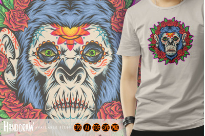 Blossoming monkey magic sugar skulls