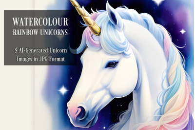 Watercolour Rainbow Unicorns - AI Art Collection