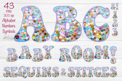 Baby Alphabet PNG Glitter Letters Numbers Symbols Glitter Sequins and