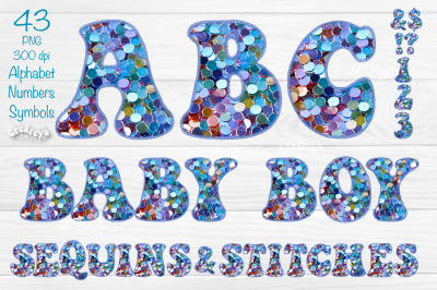 Baby Alphabet PNG Boy Glitter Letters Numbers Symbols Sequins and Stit