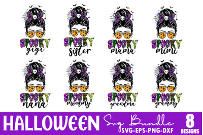 Halloween Messy Bun SVG Bundle, Halloween Messy Bun, Messy Bun Vector