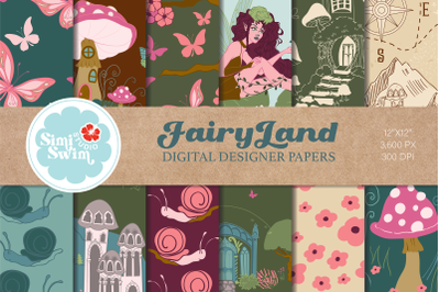 Fairy Land Cartography Digital Papers, Boho Floral Pattern Bundle, Fai