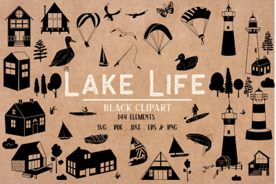 Lake Life Black Silhouettes SVG, Lake SVG Bundle, Vacation, Lake house