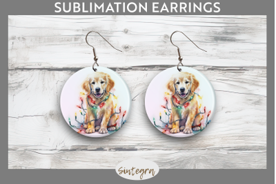 Christmas Golden Retriever Dog Round Earrings Sublimation