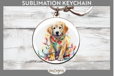 Christmas Golden Retriever Dog Round Keychain Sublimation
