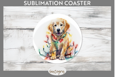 Christmas Golden Retriever Dog Round Coaster Sublimation