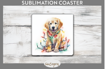 Christmas Golden Retriever Dog Square Coaster Sublimation