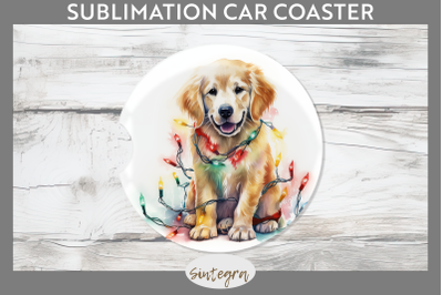 Christmas Golden Retriever Dog Car Coaster Sublimation
