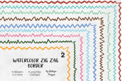 9 Watercolor Zig Zag Border, Decorative Element, brush strokes, Page