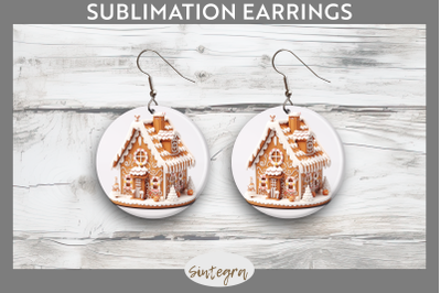 Christmas Gingerbread House PNG Round Earrings Sublimation