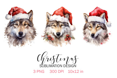 Christmas Wolf Sublimation Design PNG